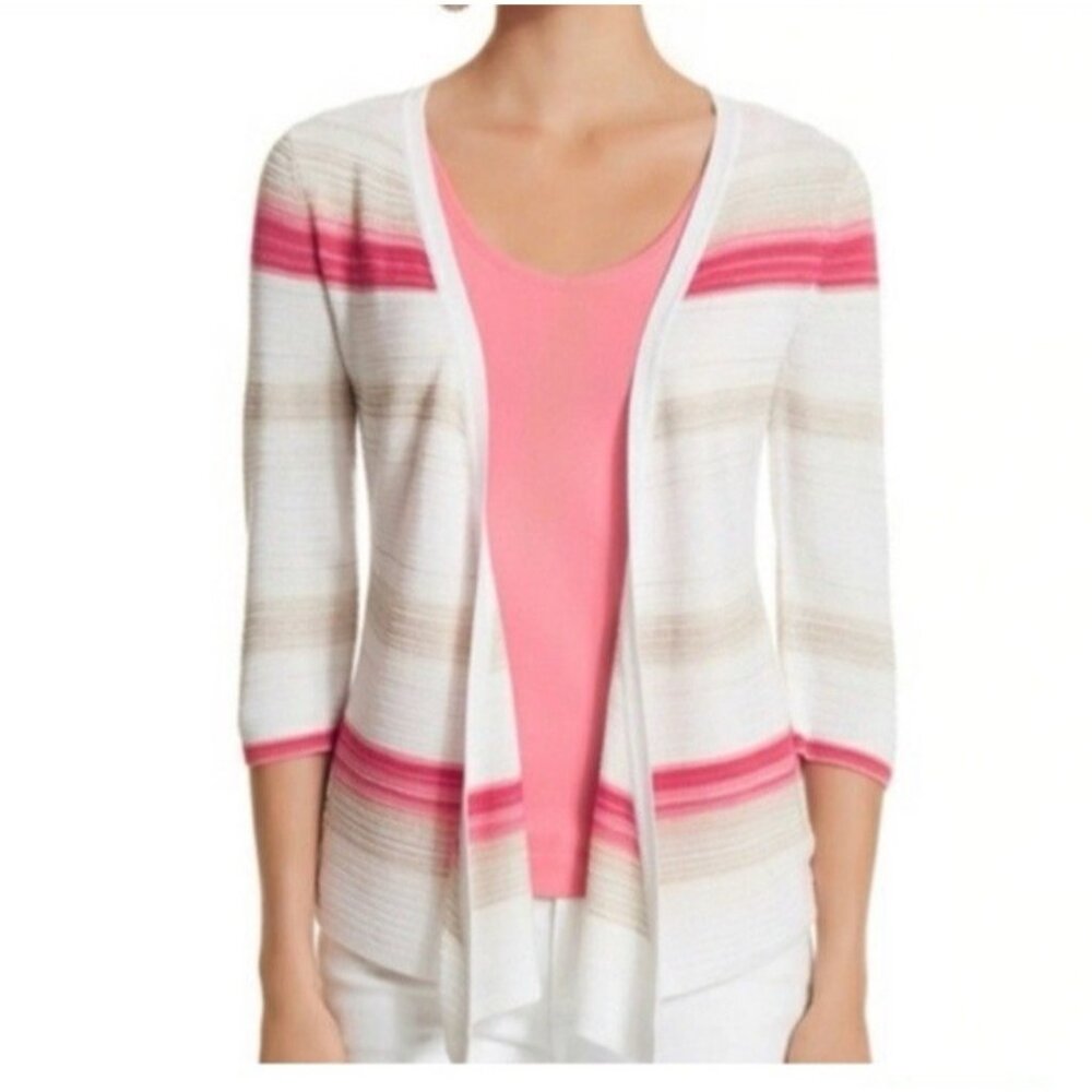 WHBM Cardigan Sweater S Small Open White Pink Cream Gold Shimmer